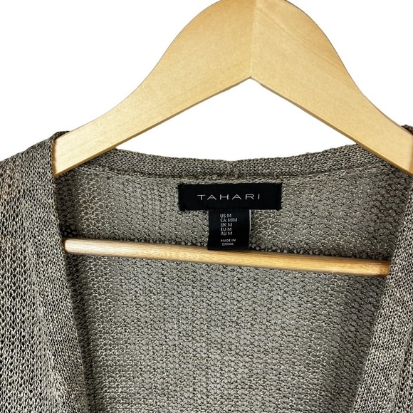 Tahari Open Cardigan linen blend crochet knit size M - Picture 3 of 9